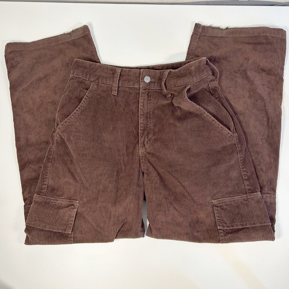 Hollister women's size 7R/28 brown corduroy Ultra High-Rise baggy cargo pants‎